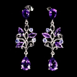 Сережки. Натуральний аметист і танзаніт. Срібло 925. С6989