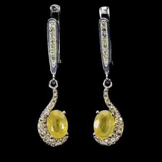 Сережки. Натуральний сапфір жовтий. Срібло 925. С7006