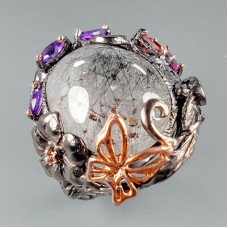 Handmade! Кольцо. Натуральный рутиловый кварц, аметист и родолит. Серебро 925.